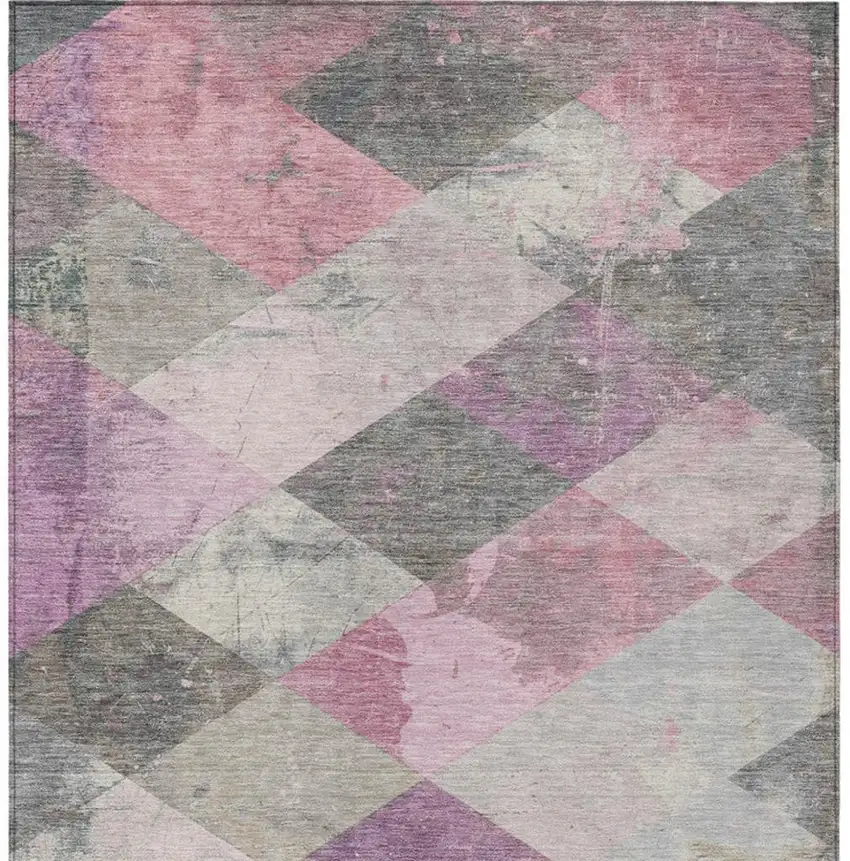 Blush And Gray Geometric Washable Indoor Outdoor Area Rug Photo 1