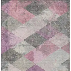 Photo of Blush And Gray Geometric Washable Indoor Outdoor Area Rug