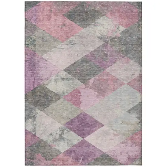 Blush And Gray Geometric Washable Indoor Outdoor Area Rug Photo 7