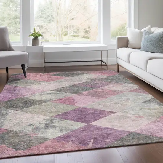 Blush And Gray Geometric Washable Indoor Outdoor Area Rug Photo 5