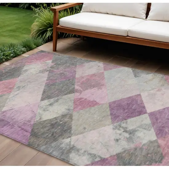 Blush And Gray Geometric Washable Indoor Outdoor Area Rug Photo 2