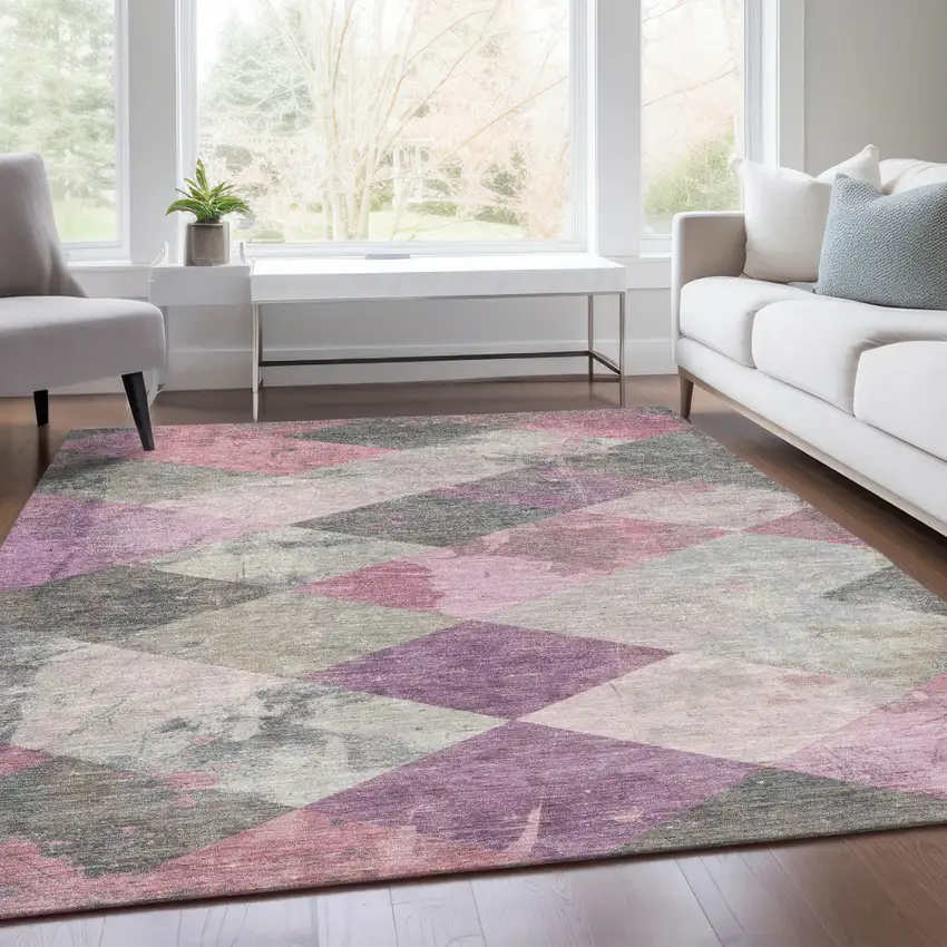 Blush And Gray Geometric Washable Indoor Outdoor Area Rug Photo 5