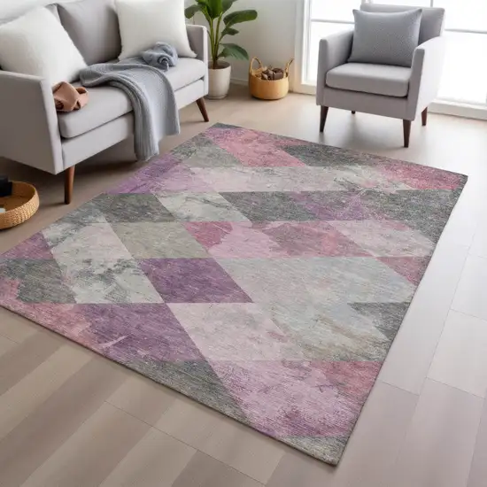 Blush And Gray Geometric Washable Indoor Outdoor Area Rug Photo 4