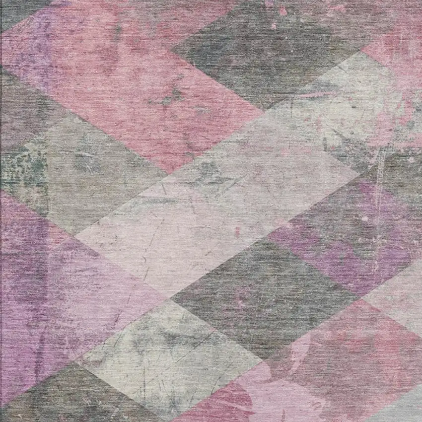 Blush And Gray Geometric Washable Indoor Outdoor Area Rug Photo 1