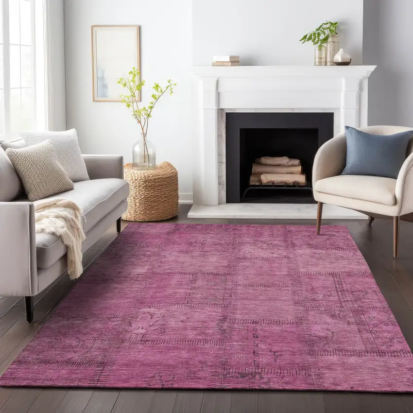 Blush And Gray Patchwork Washable Area Rug With UV Protection Photo 5
