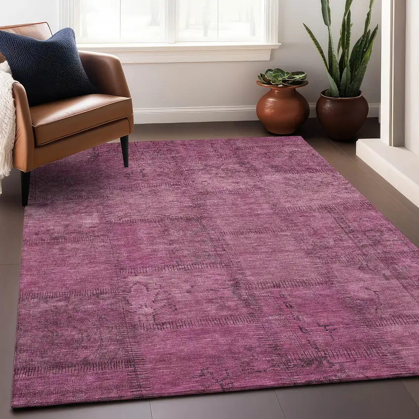Blush And Gray Patchwork Washable Area Rug With UV Protection Photo 6