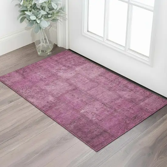 Blush And Gray Patchwork Washable Area Rug With UV Protection Photo 2