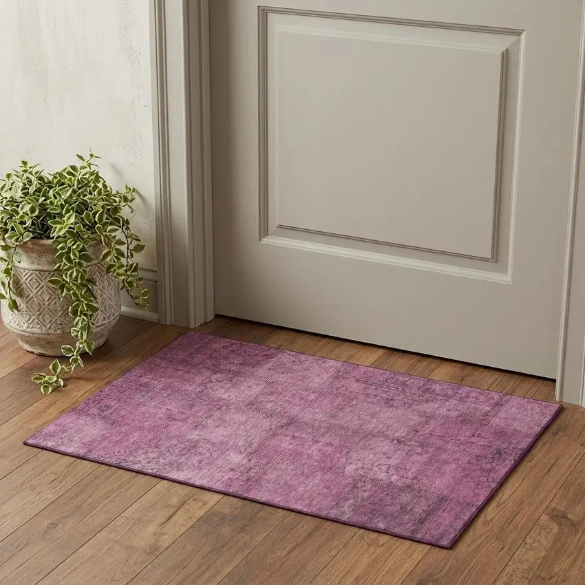 Blush And Gray Patchwork Washable Area Rug With UV Protection Photo 1