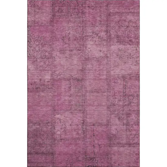 Blush And Gray Patchwork Washable Area Rug With UV Protection Photo 1