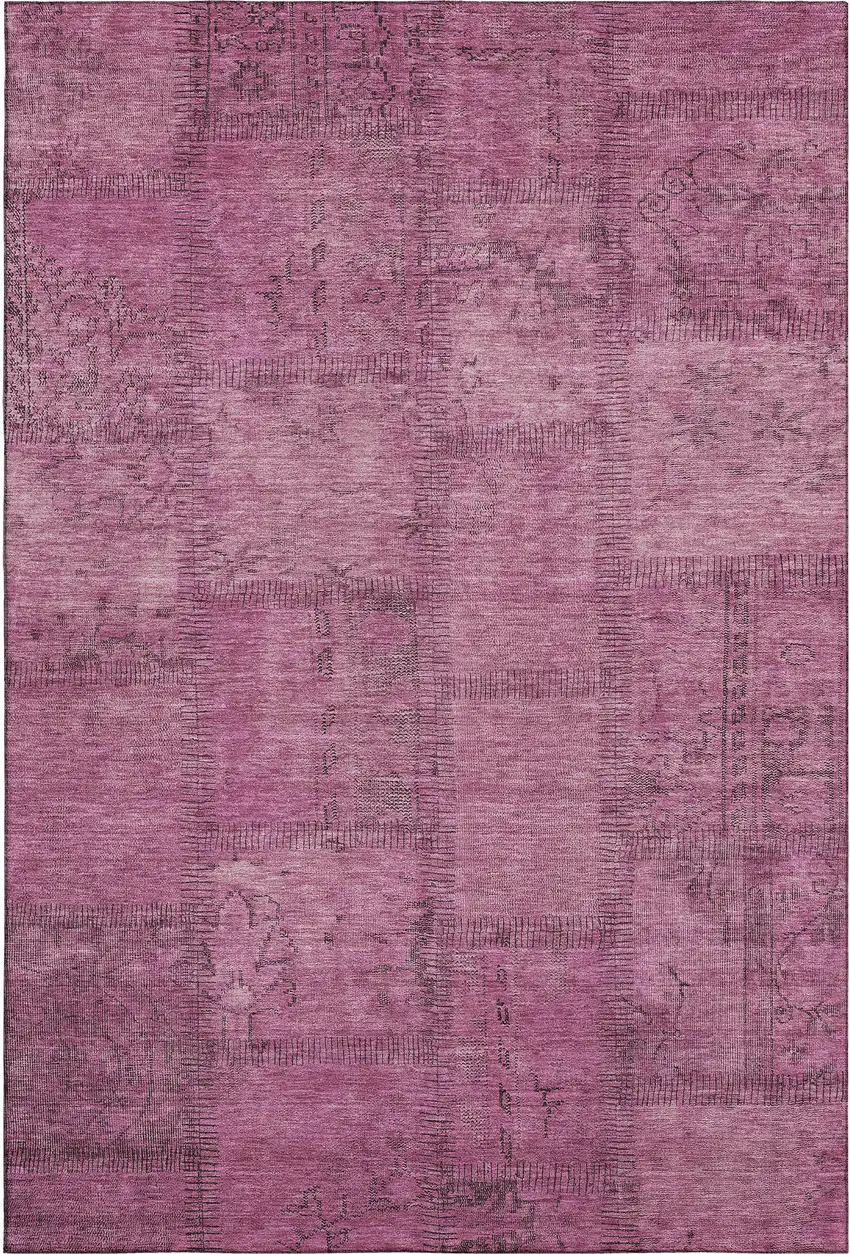 Blush And Gray Patchwork Washable Area Rug With UV Protection Photo 1