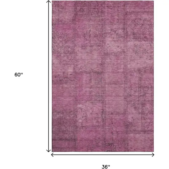 Blush And Gray Patchwork Washable Area Rug With UV Protection Photo 7