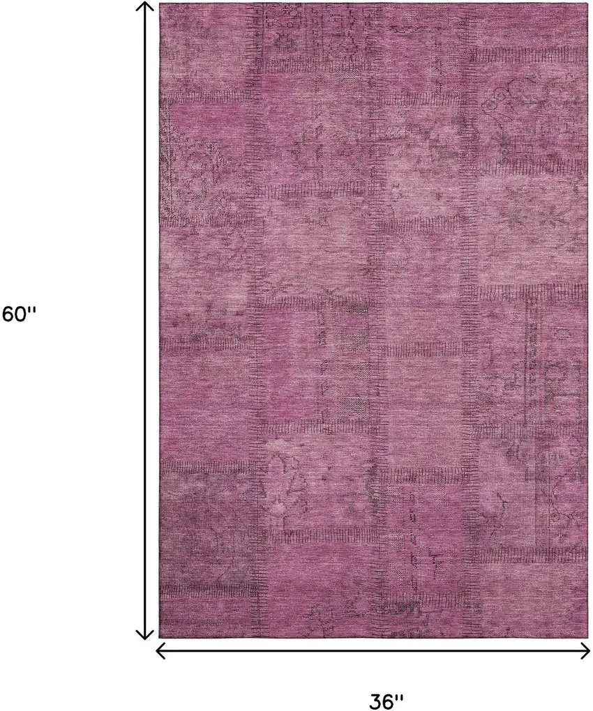 Blush And Gray Patchwork Washable Area Rug With UV Protection Photo 7