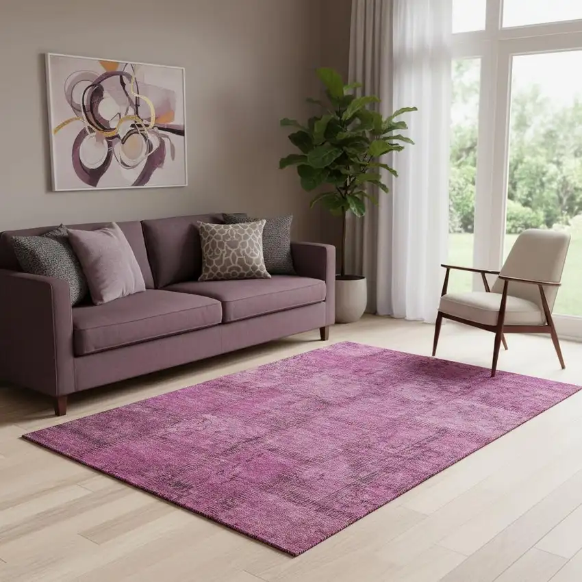 Blush And Gray Patchwork Washable Area Rug With UV Protection Photo 1