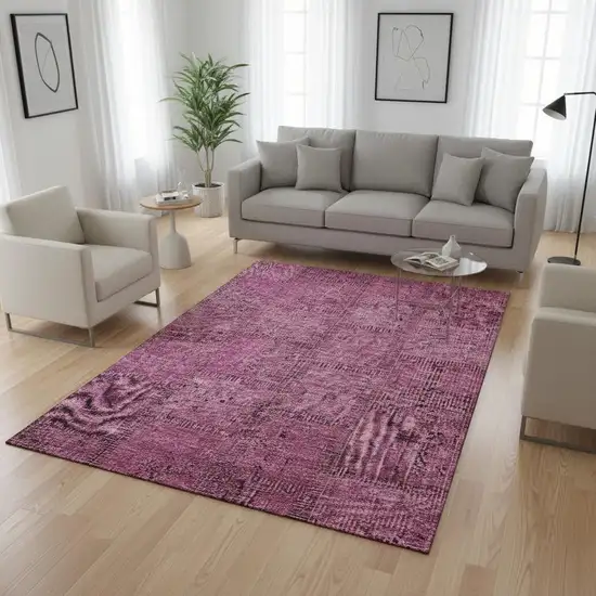 Blush And Gray Patchwork Washable Area Rug With UV Protection Photo 1