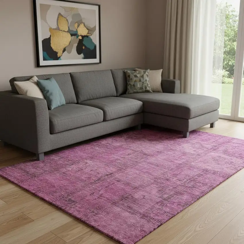Blush And Gray Patchwork Washable Area Rug With UV Protection Photo 1