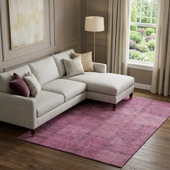 Blush And Gray Patchwork Washable Area Rug With UV Protection Photo 1