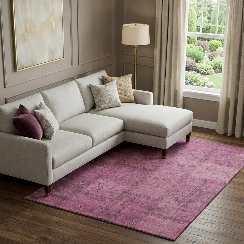 Blush And Gray Patchwork Washable Area Rug With UV Protection Photo 1