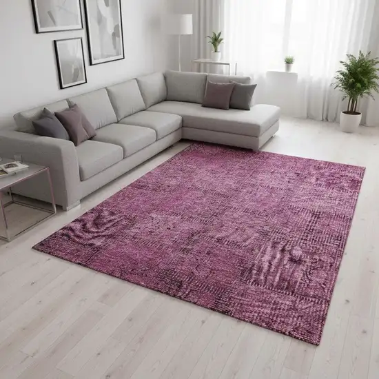Blush And Gray Patchwork Washable Area Rug With UV Protection Photo 1