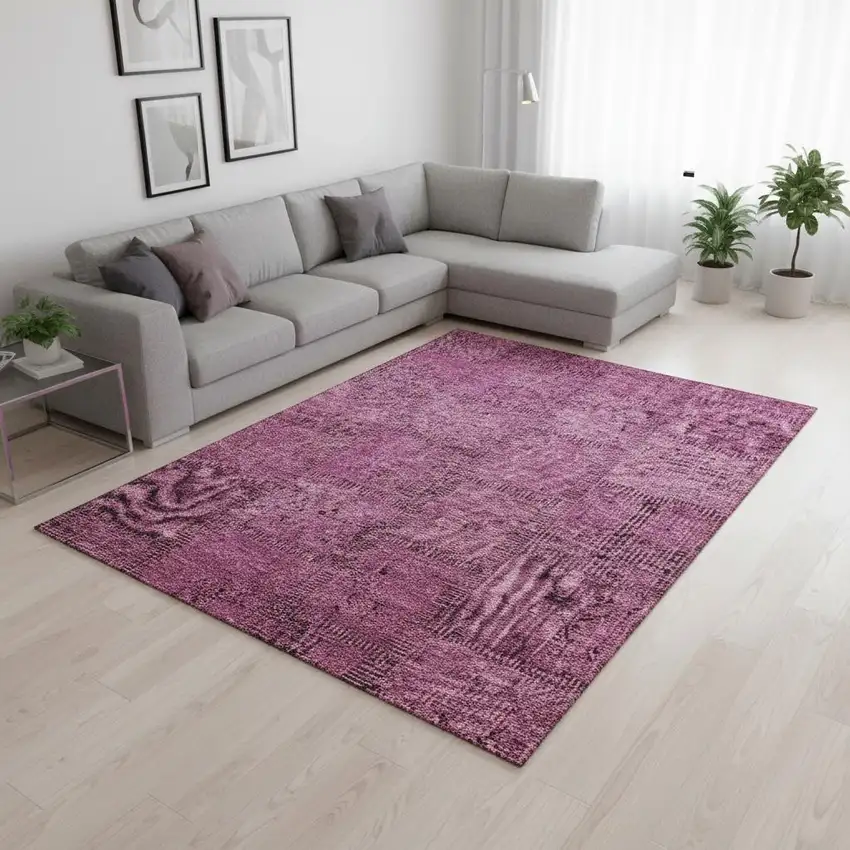 Blush And Gray Patchwork Washable Area Rug With UV Protection Photo 1
