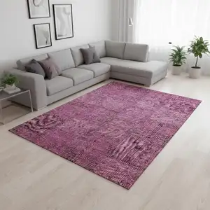 Photo of Blush And Gray Patchwork Washable Area Rug With UV Protection