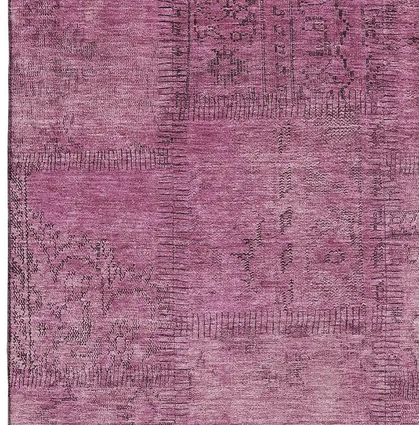 Blush And Gray Patchwork Washable Area Rug With UV Protection Photo 4