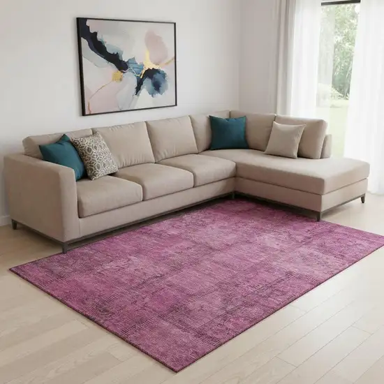 Blush And Gray Patchwork Washable Area Rug With UV Protection Photo 1