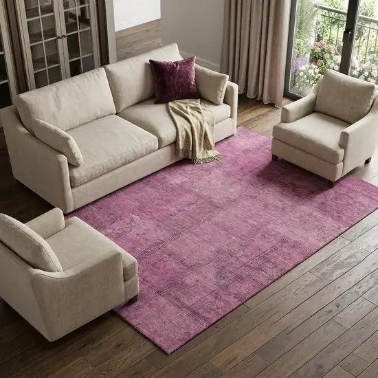 Blush And Gray Patchwork Washable Area Rug With UV Protection Photo 1