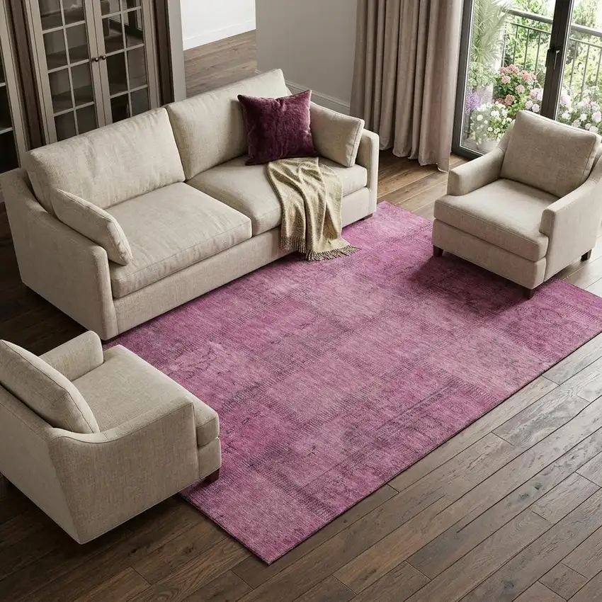 Blush And Gray Patchwork Washable Area Rug With UV Protection Photo 1