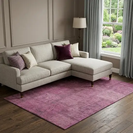 Blush And Gray Patchwork Washable Area Rug With UV Protection Photo 1