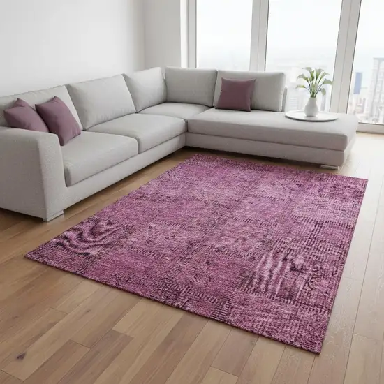 Blush And Gray Patchwork Washable Area Rug With UV Protection Photo 1