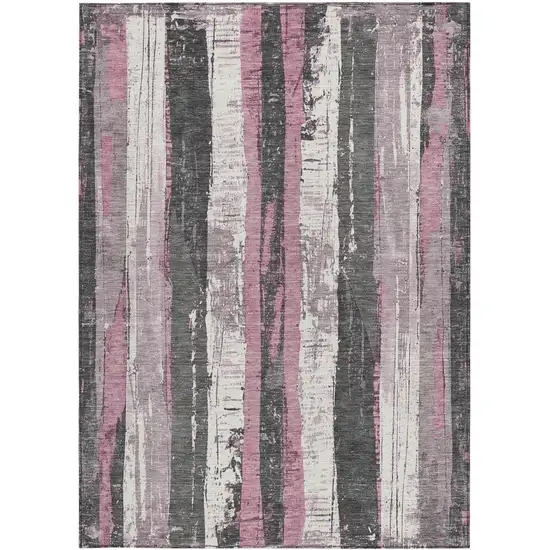 Blush And Gray Striped Washable Indoor Outdoor Area Rug Photo 3