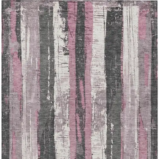 Blush And Gray Striped Washable Indoor Outdoor Area Rug Photo 4