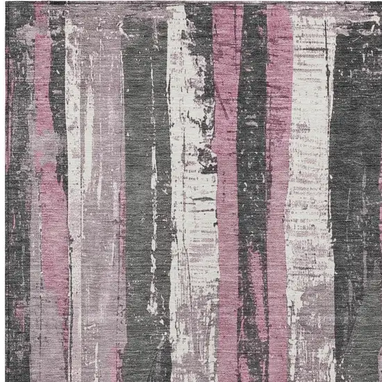 Blush And Gray Striped Washable Indoor Outdoor Area Rug Photo 3