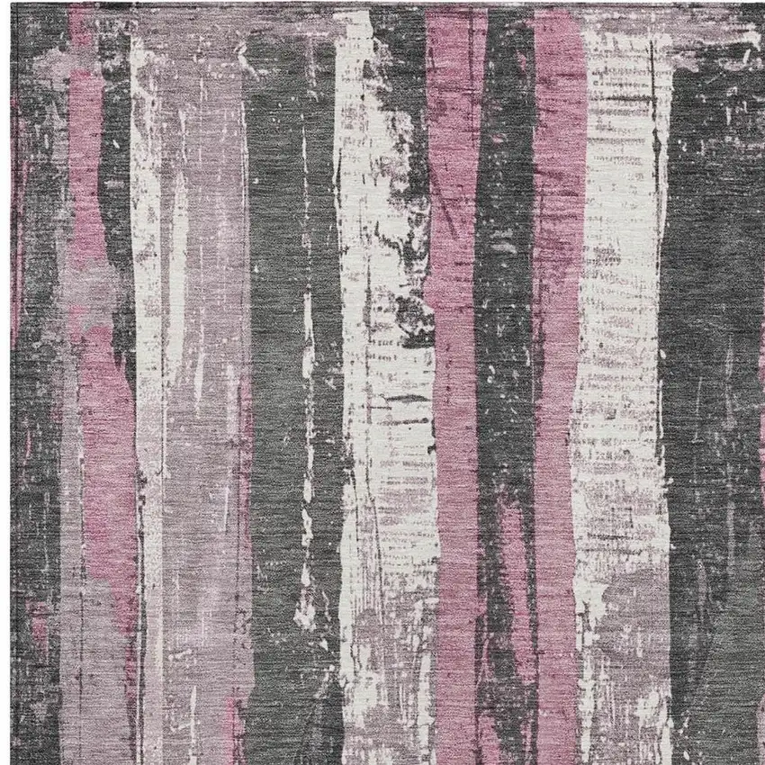 Blush And Gray Striped Washable Indoor Outdoor Area Rug Photo 3