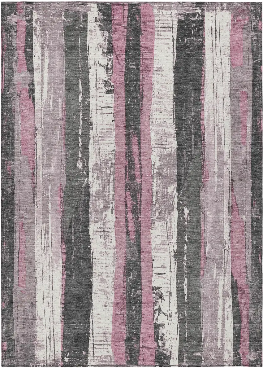 Blush And Gray Striped Washable Indoor Outdoor Area Rug Photo 1
