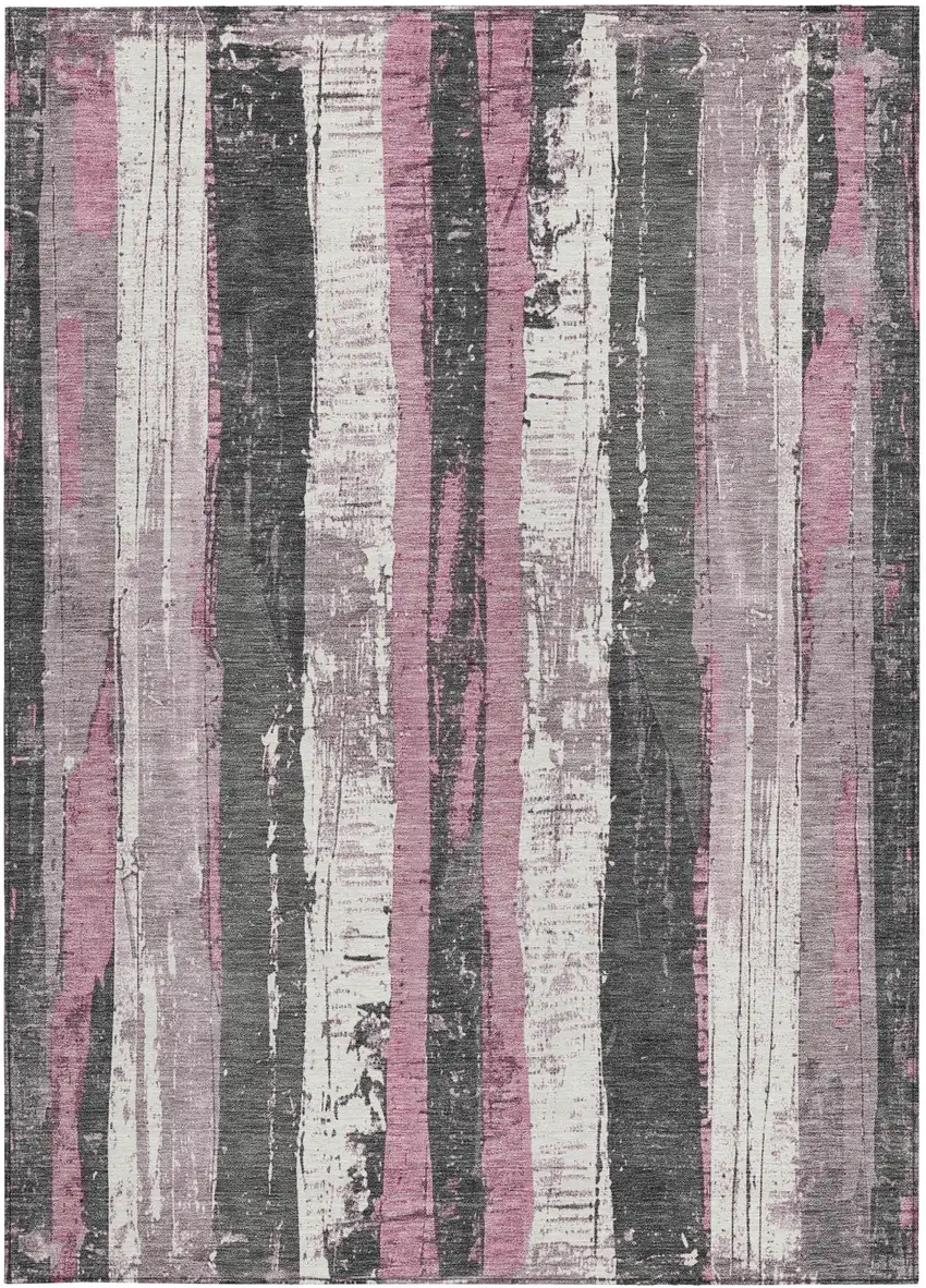 Blush And Gray Striped Washable Indoor Outdoor Area Rug Photo 3