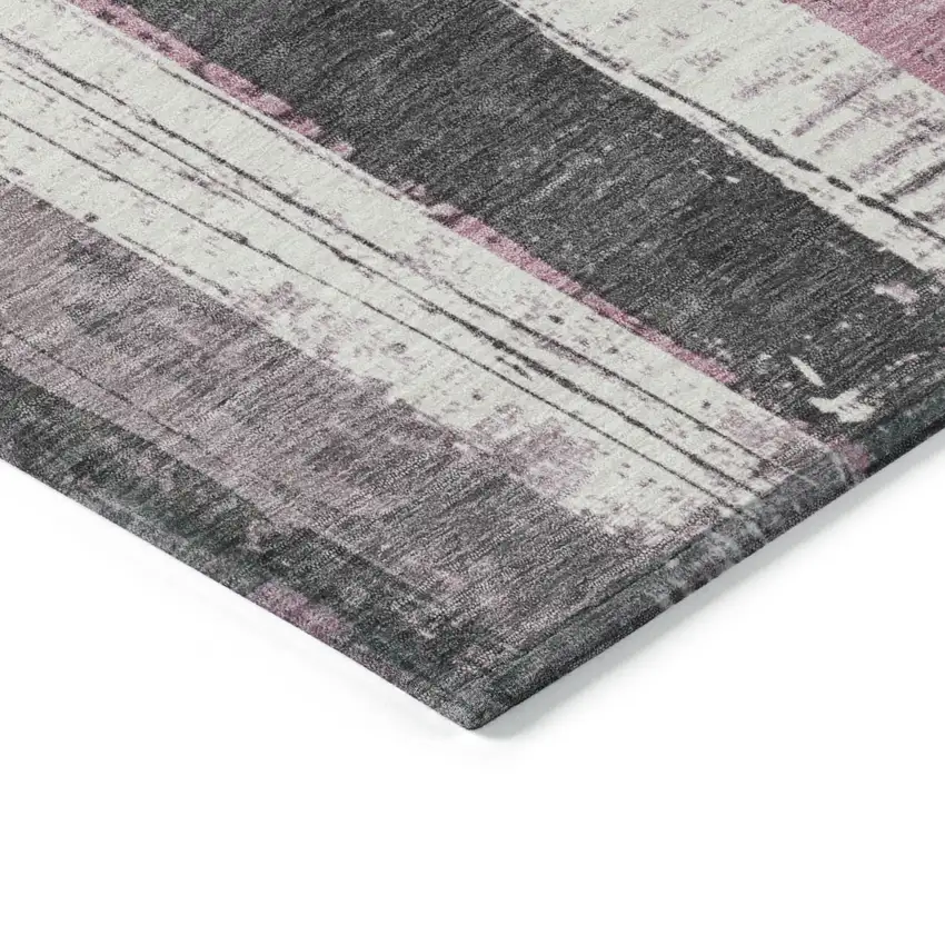 Blush And Gray Striped Washable Indoor Outdoor Area Rug Photo 9