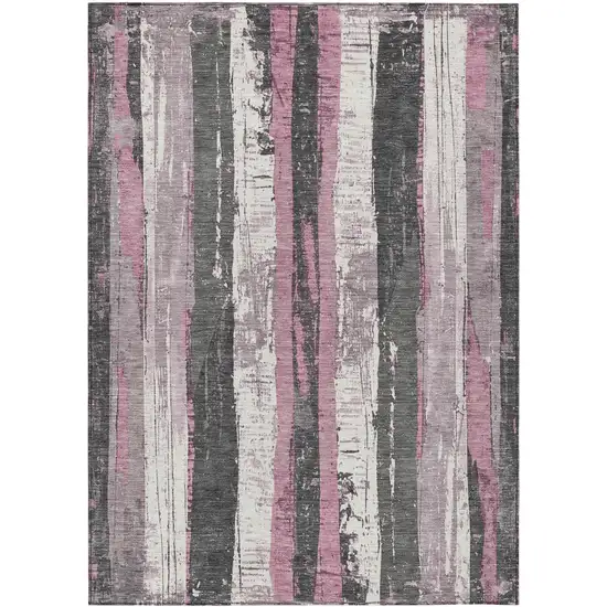 Blush And Gray Striped Washable Indoor Outdoor Area Rug Photo 1
