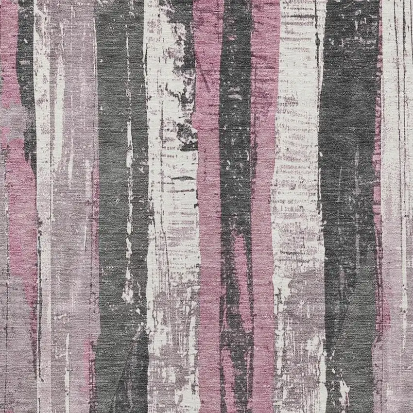 Blush And Gray Striped Washable Indoor Outdoor Area Rug Photo 3