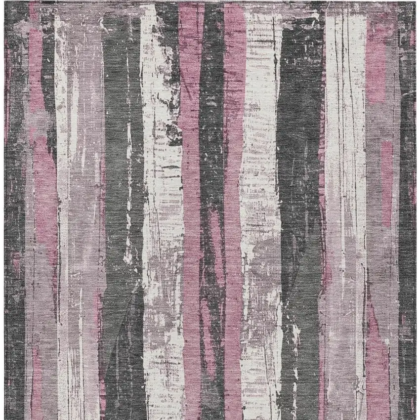 Blush And Gray Striped Washable Indoor Outdoor Area Rug Photo 4