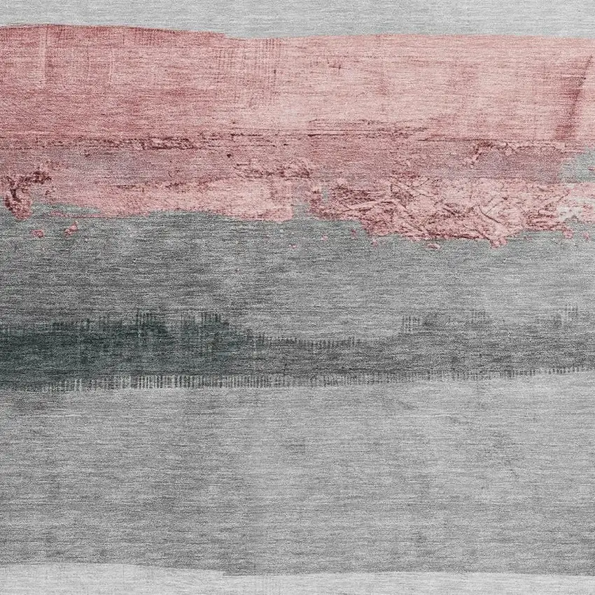 Blush And Gray Striped Washable Indoor Outdoor Area Rug Photo 3