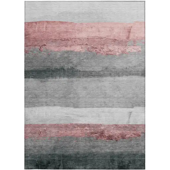 Blush And Gray Striped Washable Indoor Outdoor Area Rug Photo 1