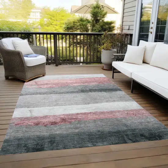 Blush And Gray Striped Washable Indoor Outdoor Area Rug Photo 8