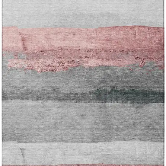 Blush And Gray Striped Washable Indoor Outdoor Area Rug Photo 3