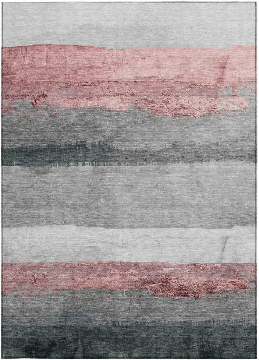 Blush And Gray Striped Washable Indoor Outdoor Area Rug Photo 4