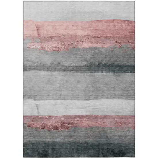 Blush And Gray Striped Washable Indoor Outdoor Area Rug Photo 1