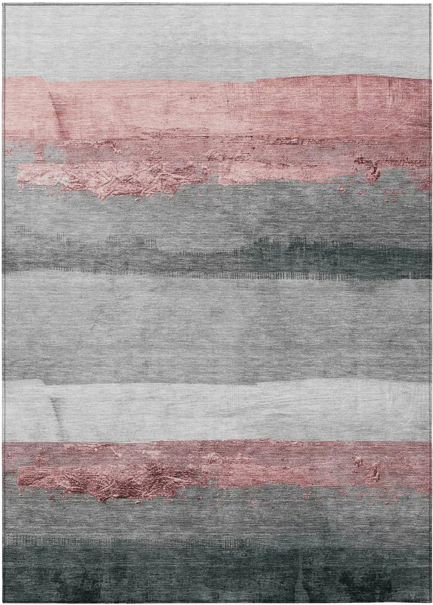 Blush And Gray Striped Washable Indoor Outdoor Area Rug Photo 1
