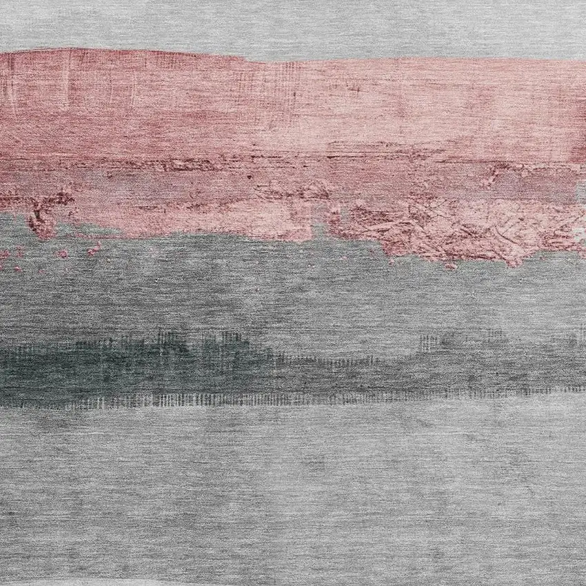 Blush And Gray Striped Washable Indoor Outdoor Area Rug Photo 3