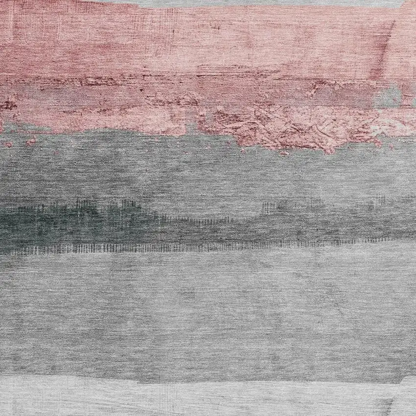 Blush And Gray Striped Washable Indoor Outdoor Area Rug Photo 3