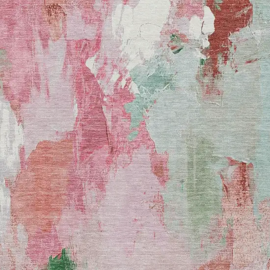 Blush And Green Abstract Washable Indoor Outdoor Area Rug Photo 1